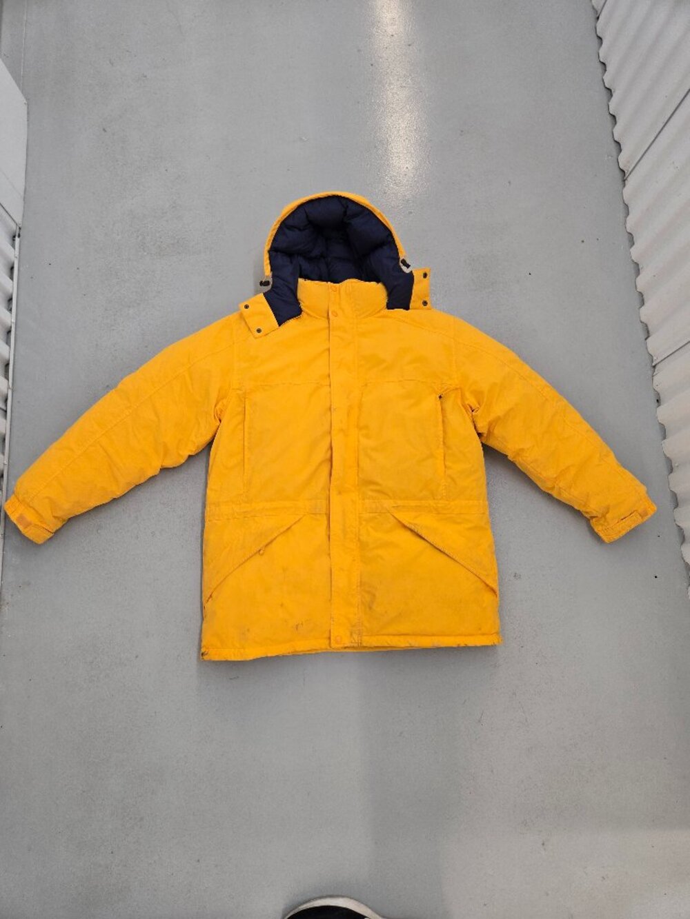 Vintage LL Bean Yellow Goose Down Hooded Parka Coat XL Reg O UK71